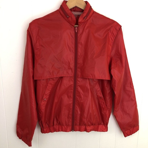 Vintage‎ 80s Field And Stream Activewear Windbreaker Men Jacket Small Shiny Red - Picture 1 of 16